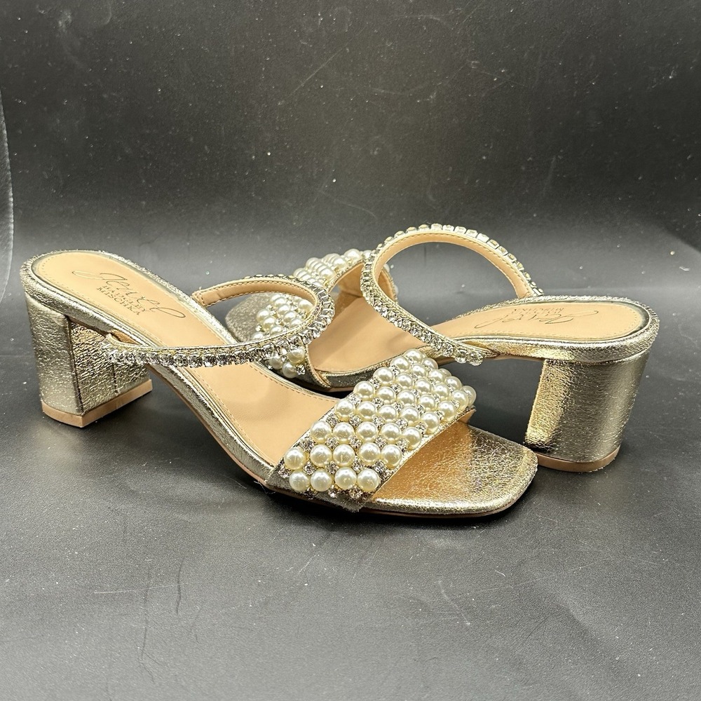 Jewel Badgley Mischka Orsen Sandals Evening Pearls Crystal Embellished Formal 5